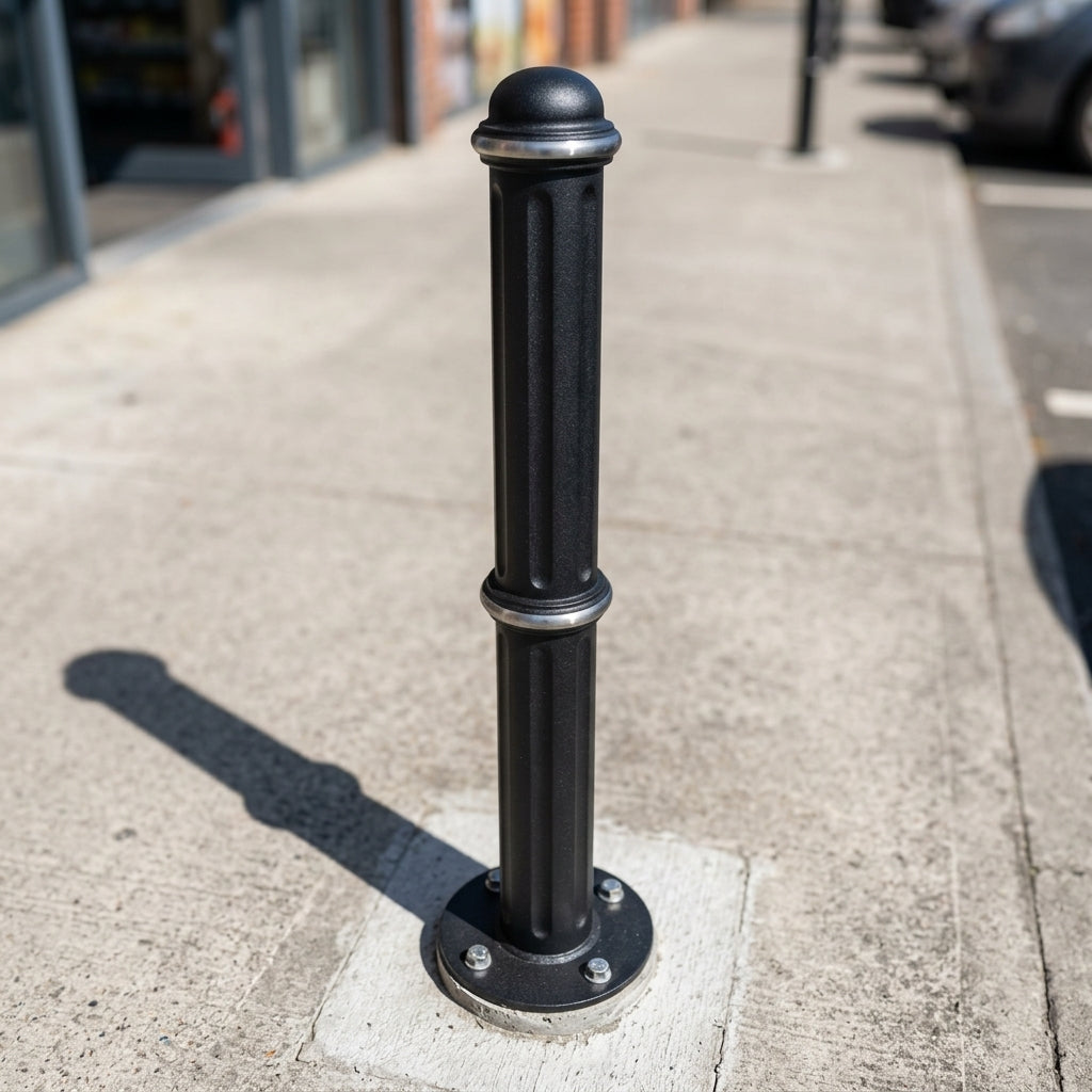 1000mm Ornamental Mild Steel Bollard with Cap and Rings (view 2)