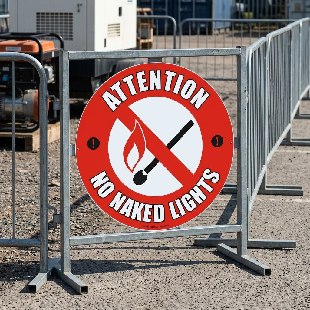 430mm floor sign – Attention No Naked Lights, self-adhesive vinyl