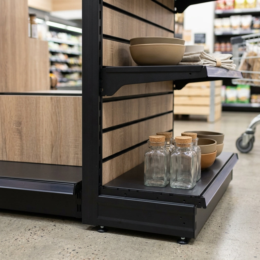 1.6m Wood Effect Wall Bay Display with 570mm Base Shelf (view 2)