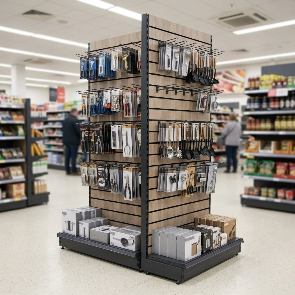 1.8m Wood Effect Double-Sided Gondola Display Bay