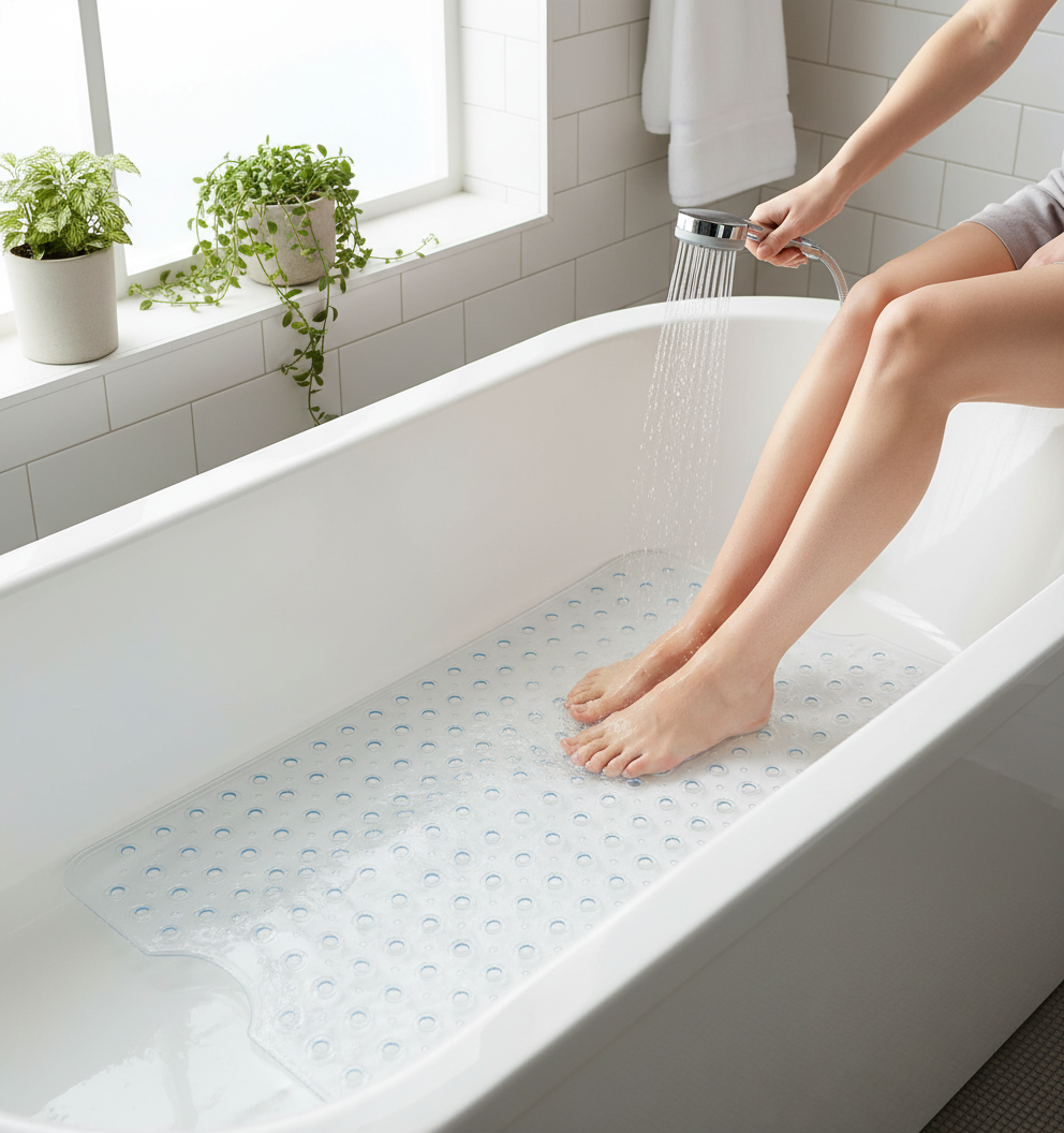 Premium Non-Slip Bathtub Mat – 100 x 40 CM Heavy Duty PVC with Draining Holes and Comfortable Bubble Cushion Design