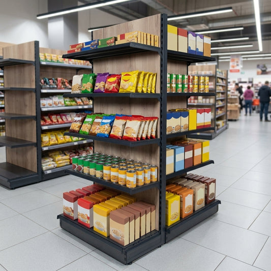 1.8m High Wood Effect End Bay Shelving Unit – 470mm Base