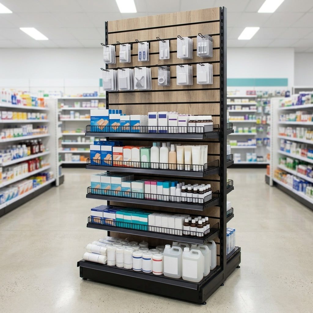 1.4m Wood Effect Wall Bay Display with 370mm Base Shelf