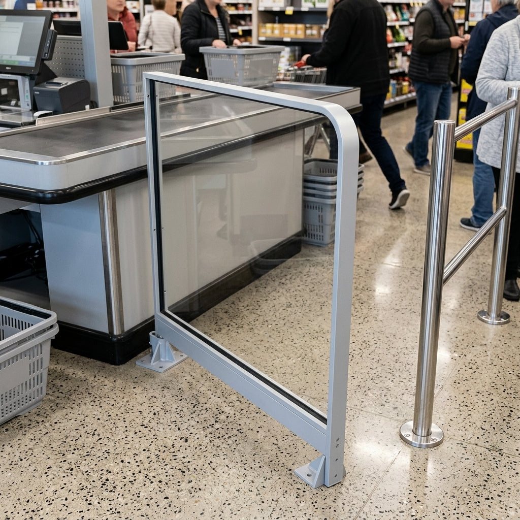 900mm x 900mm Automatic Door Safety Barrier - Matt Silver