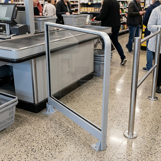 900mm x 900mm Automatic Door Safety Barrier - Matt Silver