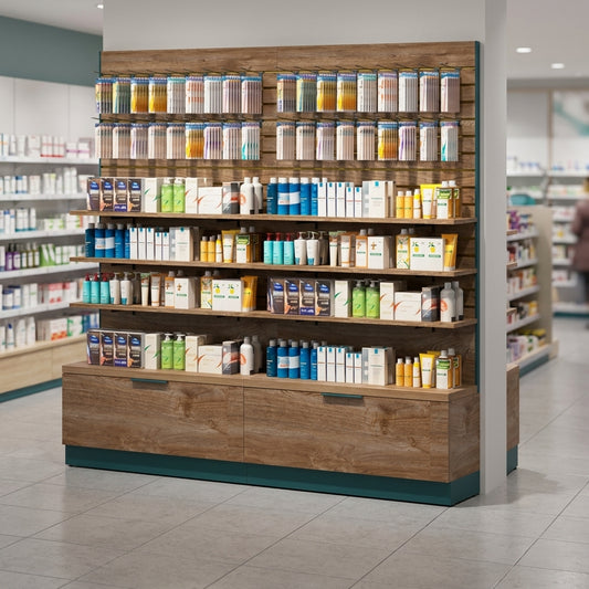 1000mm pharmacy wall unit with drawer and slatwall