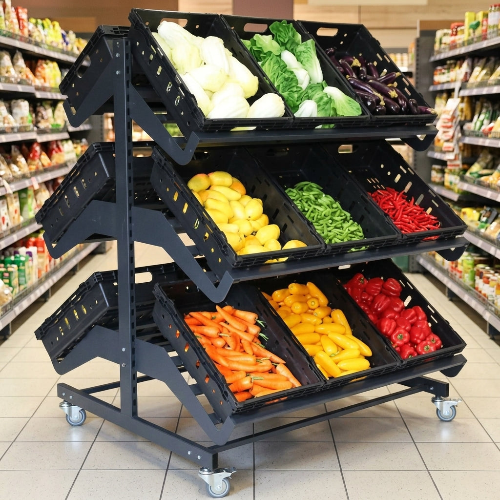 1200mm double-sided mobile fruit and vegetable display unit