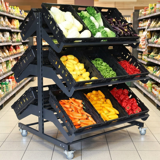 1200mm double-sided mobile fruit and vegetable display unit