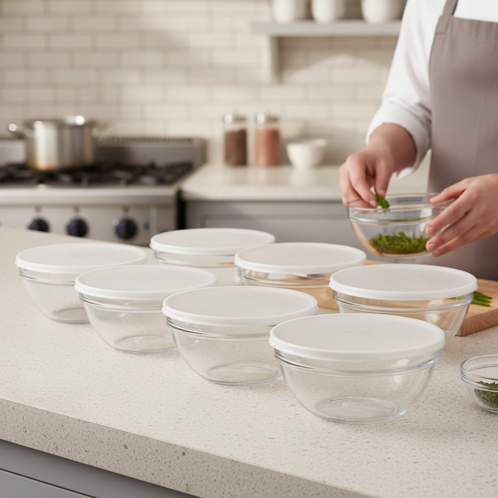 Tempered Glass Lidded Bowls 200mm for Food Preparation (Pack of 8)