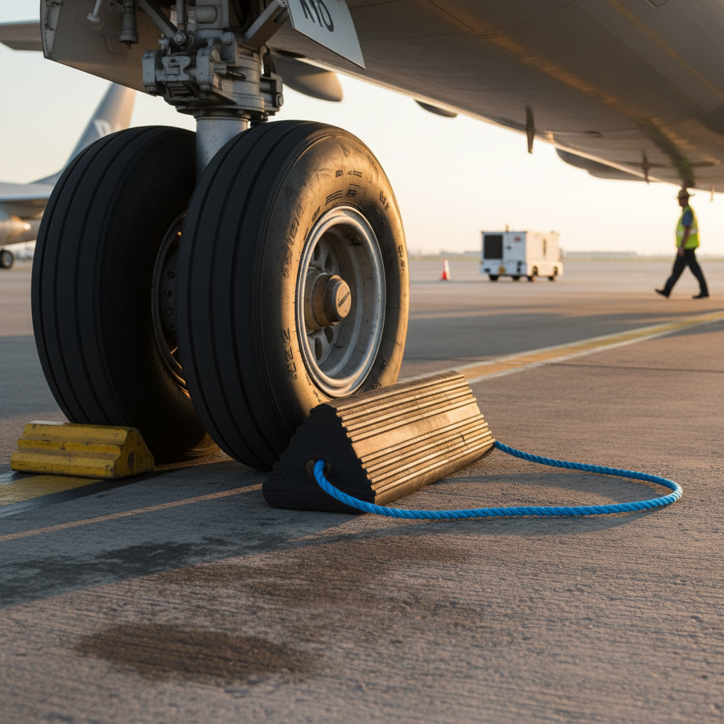 Premium Heavy Duty Rubber Aircraft Wheel Chocks with Blue Rope for Easy Handling - Dimensions 170 x 155 x 500mm