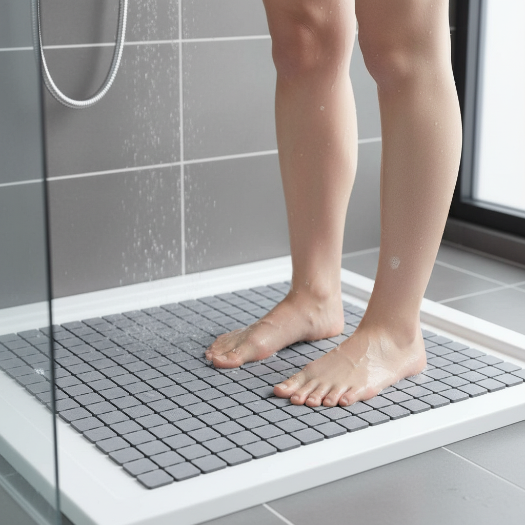 Premium Heavy-Duty Non-Slip Shower Mat with Suction Cups, Anti-Mould, 54x54 cm, Grey for Maximum Safety and Comfort