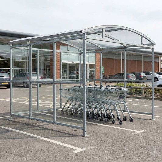 3m Wide Shopping Trolley Shelter – Galvanised Steel, 1–5m Lengths