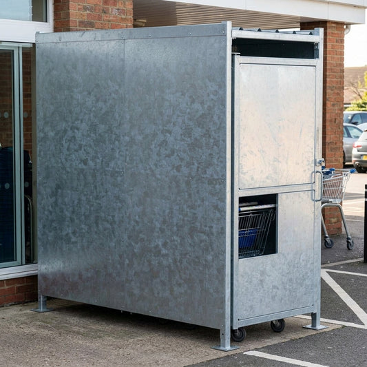 2m × 1–5m galvanised steel bin store with lockable doors