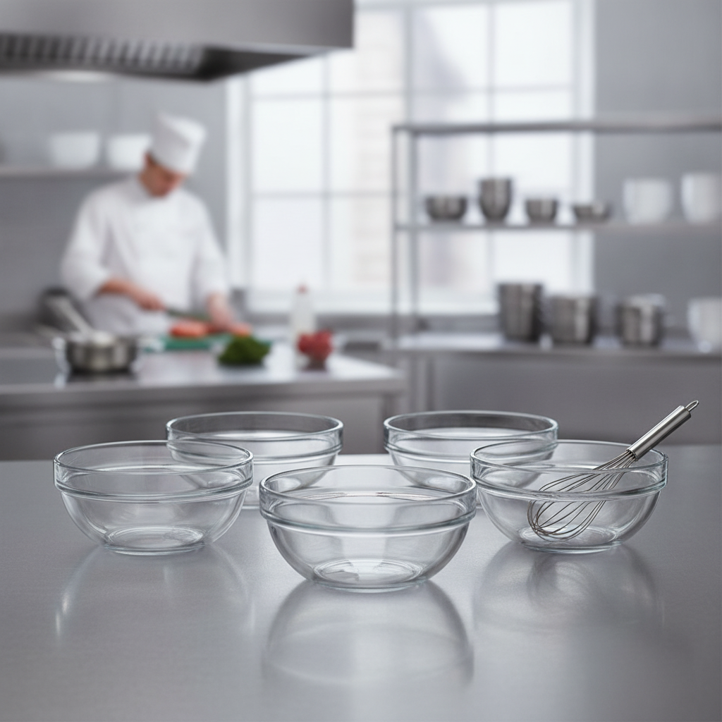 Toughened Glass Chef's Bowl 1.1L for Food Preparation (Pack of 6)