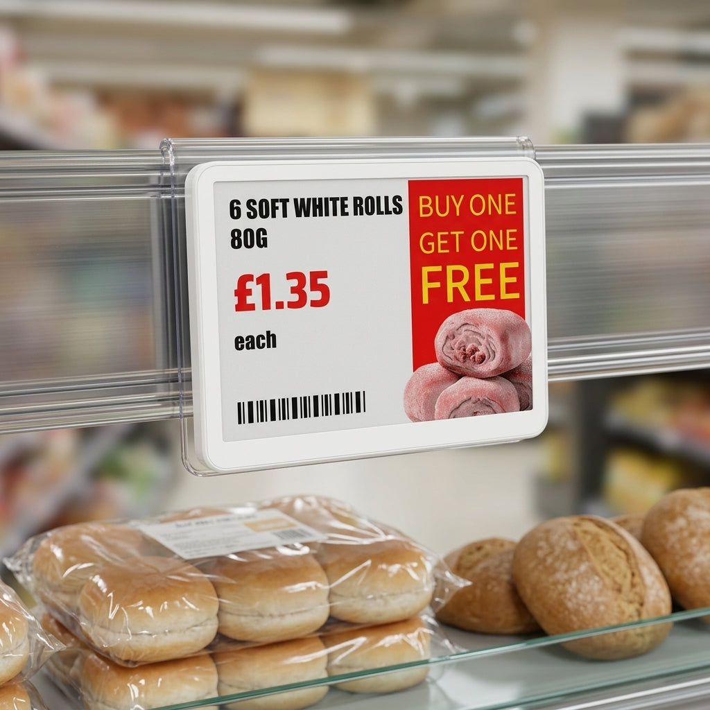 5.8" electronic shelf label with ultra-low power e-ink display