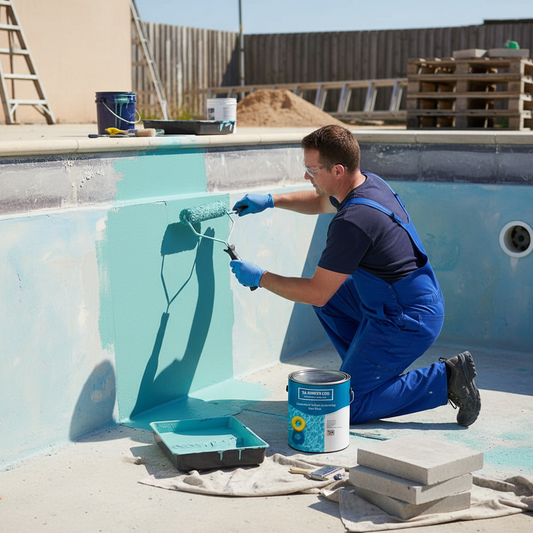 Premium Chlorinated Rubber Swimming Pool and Pond Paint - 3 in 1 Primer, Sealer, and Protector for Fiberglass, Brick, and Concrete