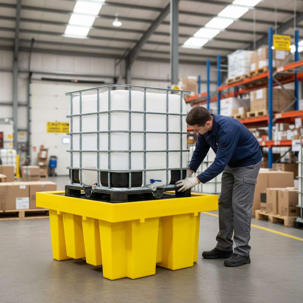 (Clearance) Yellow Single IBC Spill Pallet with Removable Grid - BB1 || 1100ltr Sump Capacity