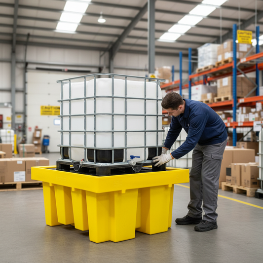 (Clearance) Yellow Single IBC Spill Pallet with Removable Grid - BB1 || 1100ltr Sump Capacity