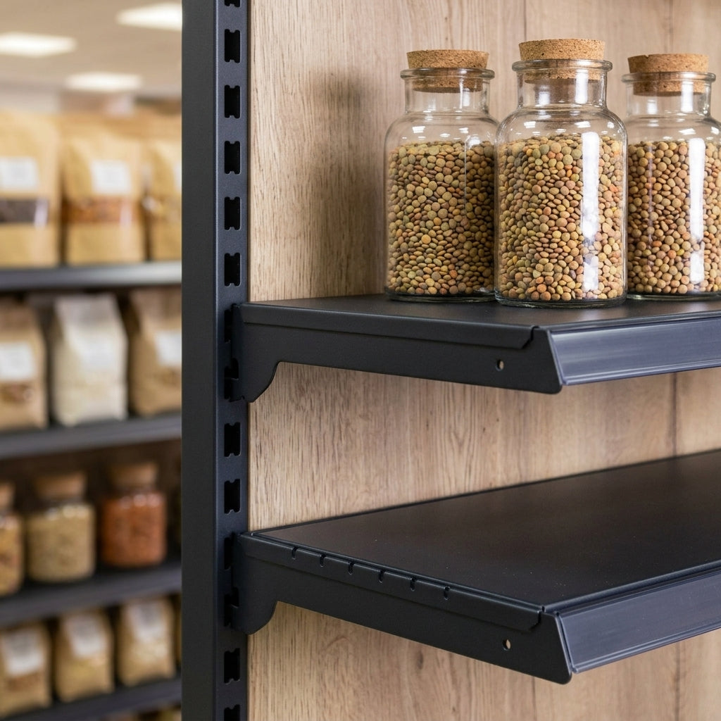 2.4m High Wood Effect Wall Bay Shelving – 470mm Base, 500–1000mm Wide (view 2)