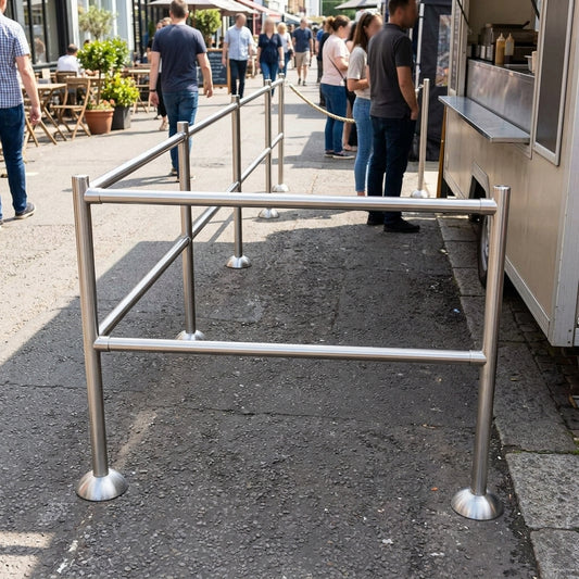 Modular Chrome Barrier Rail System – Queue & Crowd Control