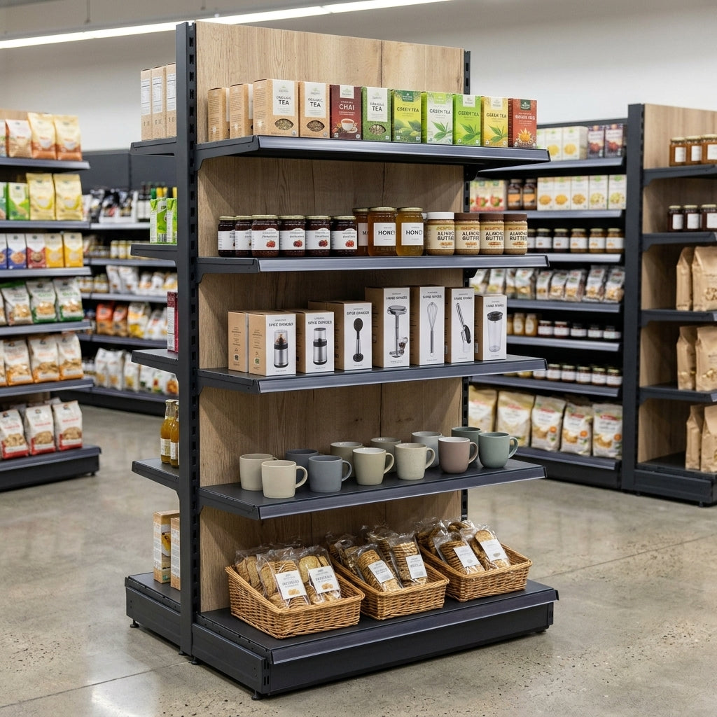 2.4m High Single-Sided Wall Bay Shelving, Wood Effect