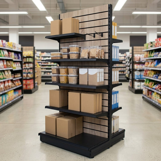 1.8m Wood Effect Wall Bay Display 300mm Base Shelf