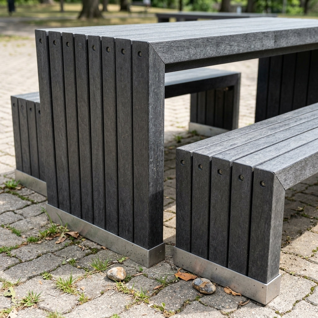 1550mm recycled plastic picnic bench set with table (view 2)