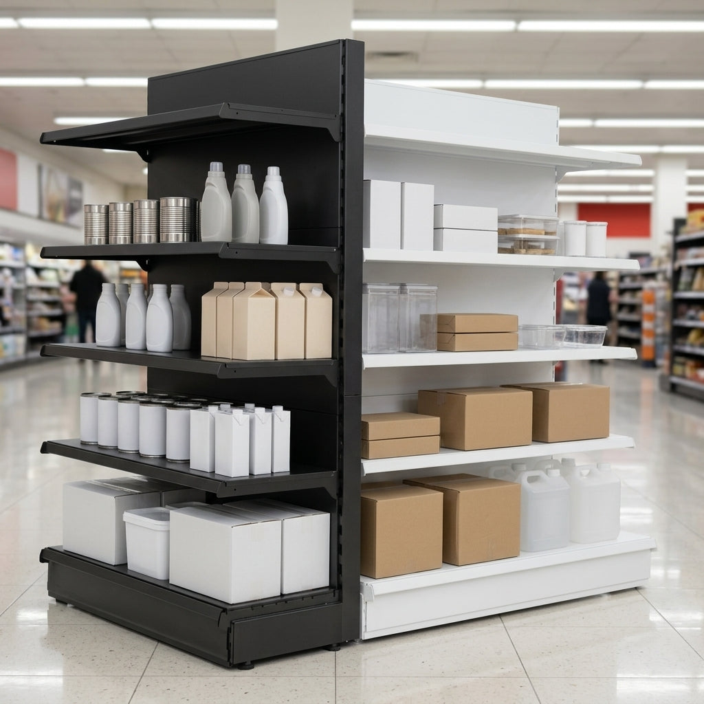 1.8m End Promo Bay with 570mm Base & 470mm Upper Shelves