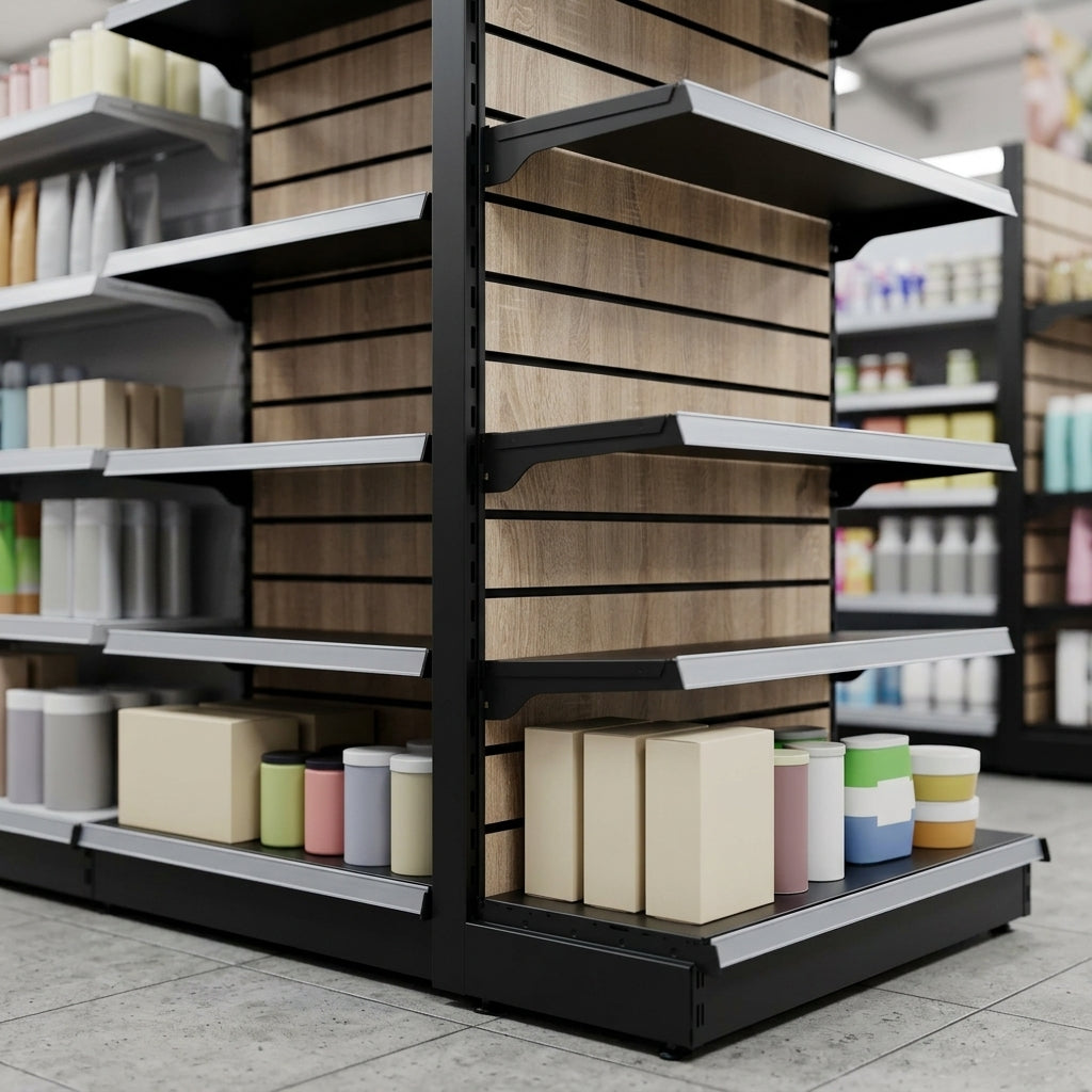 1.6m Wood Effect End Bay Display – 370mm Base Shelf (view 2)