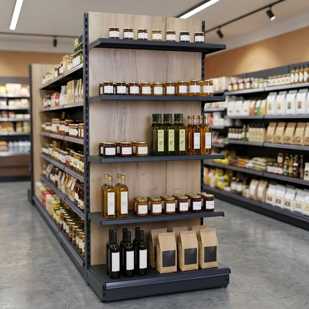 2.1m High Wood Effect Wall Bay Shelving 300mm Base 500–1000mm