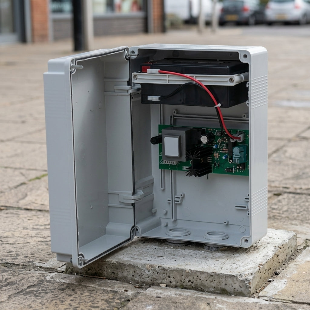 Battery backup unit for automatic bollards (view 2)