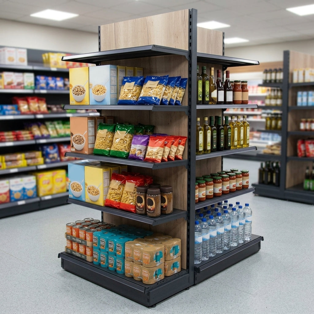 1.4m High × 570mm End Bay Shelving with Wood-Effect Finish