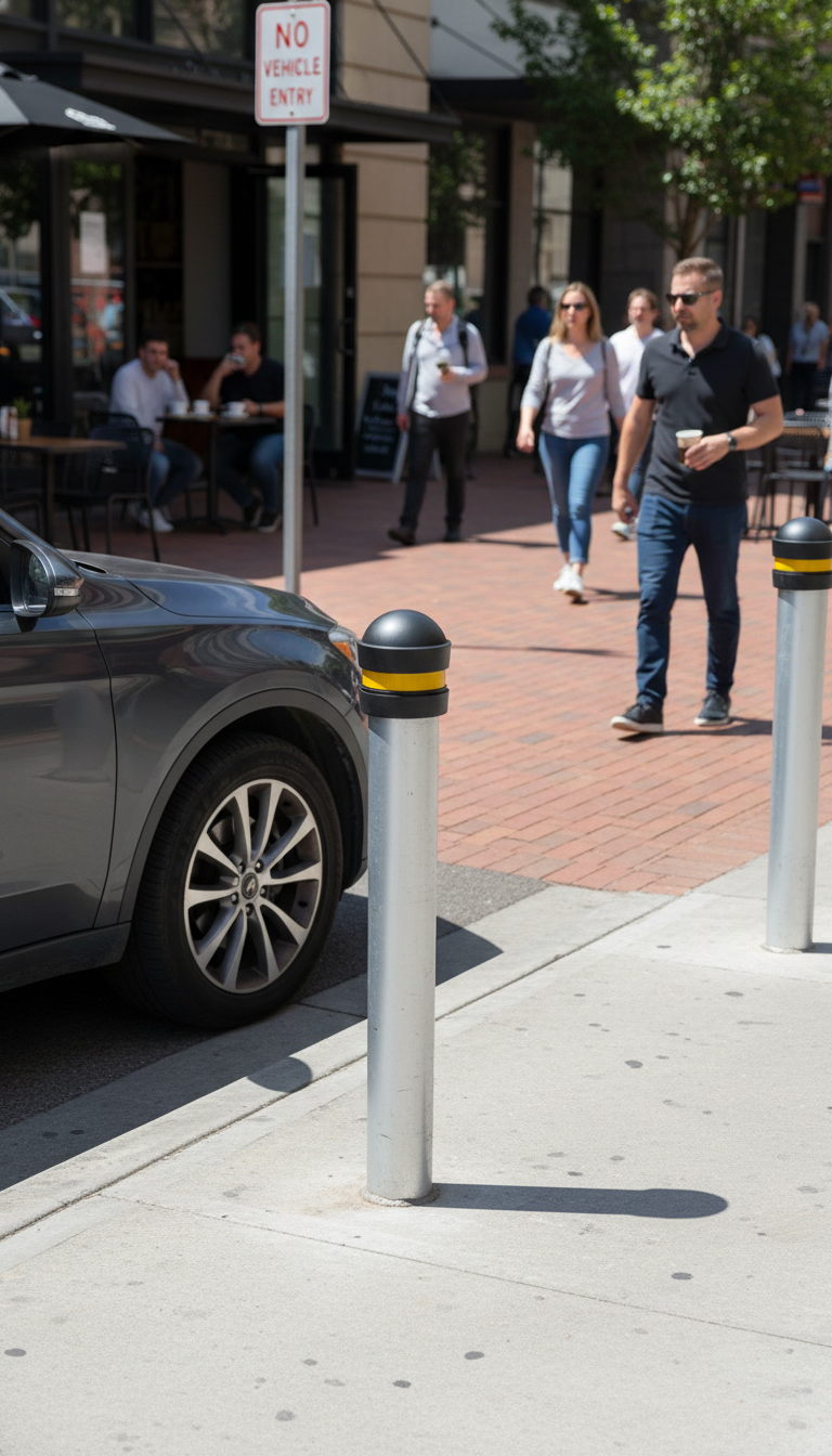 Heavy Duty Galvanised Steel Bollard with Reflective Cap, 89mm x 1370mm, Ideal for Security and Traffic Control